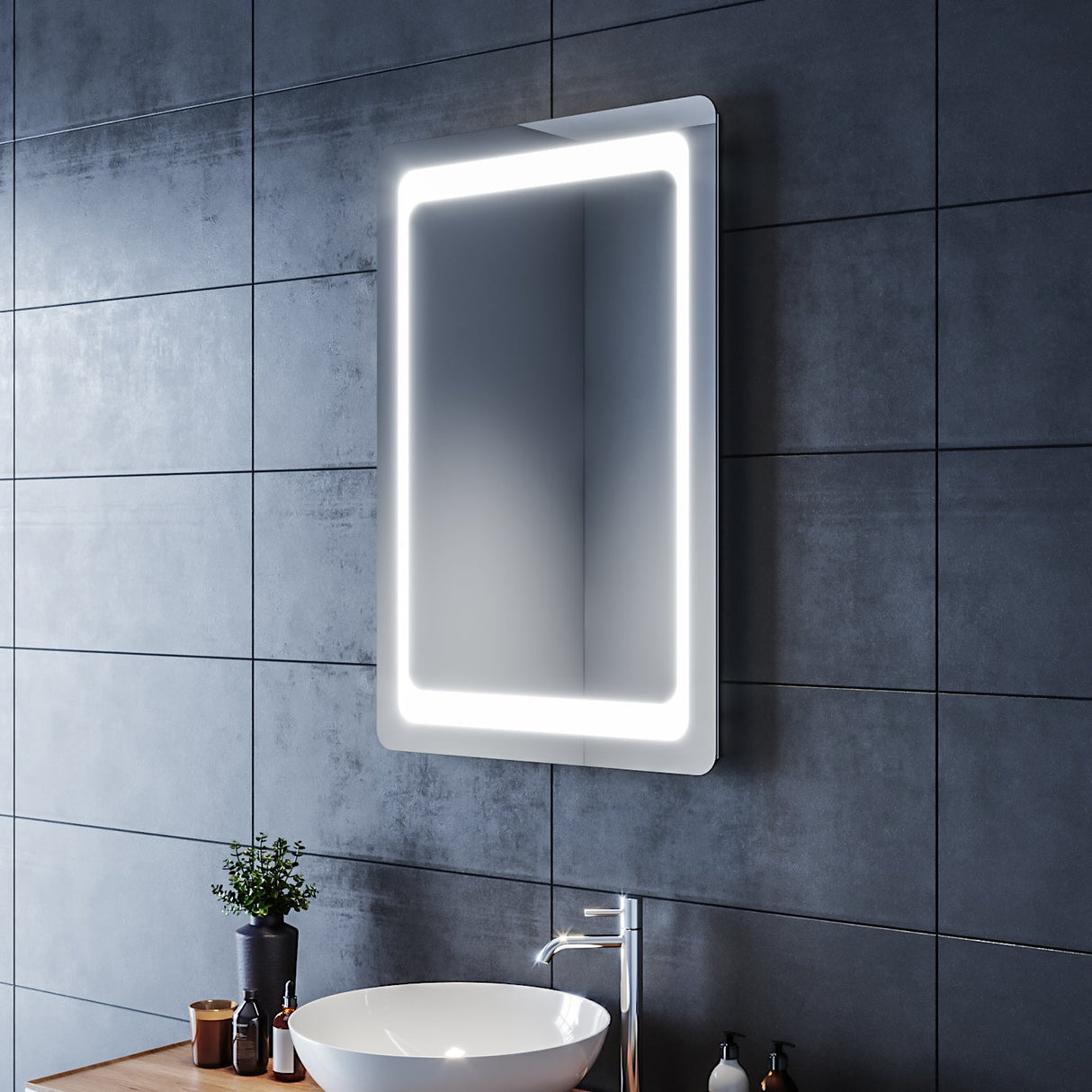 SIRHONA Miroir LED Salle de Bains avec éclairage LED Miroir Muraux AVCE Anti-buée Fonction Cosmétiques Mural Lumière Illumination